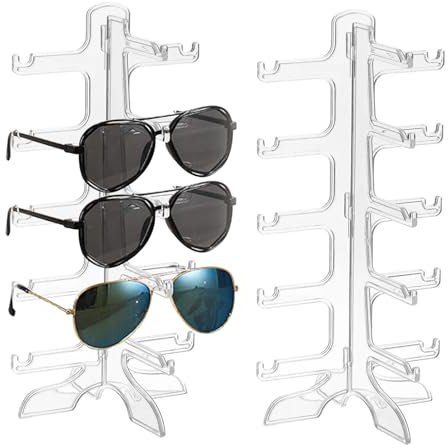 Ksvaye 2 Stück Brillenständer für Mehrere Brillenhalter Sonnenbrillenständer 5-Lagen Sonnenbrillen Ständer Transparent Kunststoff Sonnenbrillen Halter zur Aufbewahrung Planspiegel Myopia-Brillen