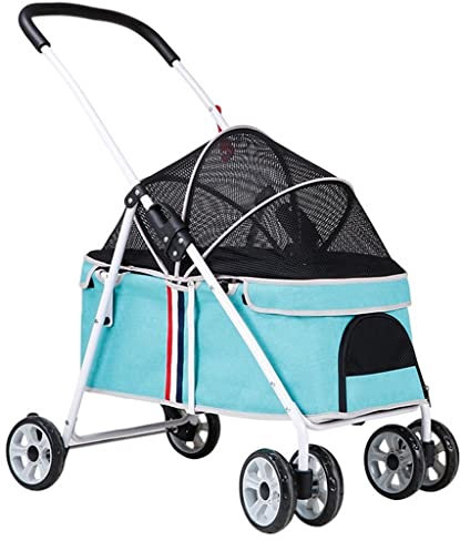 GLETSF Hundekinderwagen ohne Reißverschluss, Haustierbuggy für kleine Hunde, Haustierbuggy für Katzen/Hunde, Kinderwagen mit Verstellbarer Markise, Hundebuggys (schwarz) (blau)