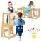 BueDeHai 4 In 1 Tritthocker für Kleinkinder, Küche Klappbare Lernturm für Kinder Mit Whiteboard 2 In 1 Cabrio-Tisch Und Stuhl, Lernturm Kinder Ab 2 Jahrenfür Bad Waschbecken