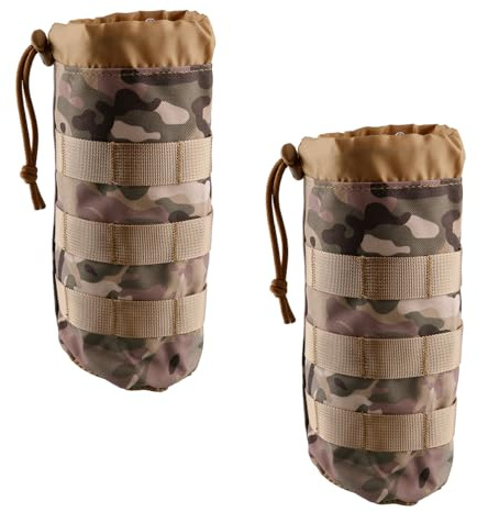 Tabanzhe Tactical Water Bottle Pouch-2PCS Molle Bottle Holder Military Drink Cup Container Carrier with Drawstring Top Bottle Protector for Outdoor Training Hiking Cycling Camping(Camouflage)