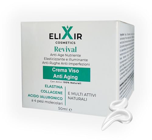 Elixir Crema Viso Antirughe con Acido Ialuronico Retinolo Vegetale Bakuchiol Elastina Collagene e altri Attivi Naturali. Miglior Crema Viso Antietà Antimacchie Uomo e Donna- 50 ml