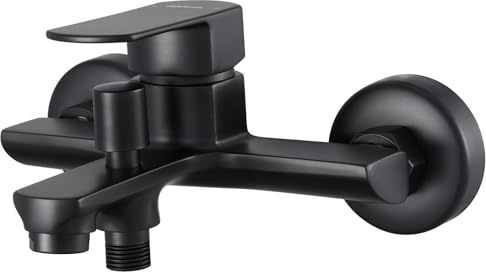 Kelleria Grifería para bañera, Monomando grifo mezclador bañera montaje en pared, Grifo de Latón con Interruptor de Presión para Bañera y Ducha, Negro, Salida G1/2