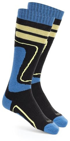 KADVA Kinder Skisocken extra warm WOOLAN Größe 31/33 in Schwarz/Blau aus Merinowolle Warme und atmungsaktive Merino Socken für den Winter Hohe Konstruktion Schützt vor Abrieb in Skischuhen