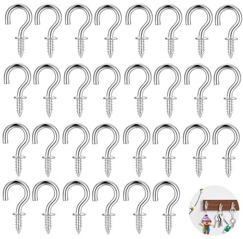 JFGDVW 100 Pcs Screw Hooks, Small and Metal Screw in Hooks, for Hanging Plants, Cups, Lights, Kitchen Utensils, Indoor and Outdoor Use(Silver)