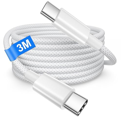 100W USB C to USB C Charger Cable, iPhone 15 16 17 Charger Cable 3M for iPhone 17 16 15 Pro Max,iPad ,MacBook Pro,Sam-sung S25 /S24/S23,Long Nylon Braided Type C Charge Cable Fast Charging Lead Wire