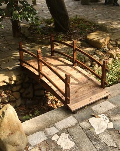 Puente de jardín de Madera Natural, 140 cm (6 pies) de Largo, rústico, para estanques y Arroyos, pequeño Puente peatonal Exterior, Capacidad de 136 kg.
