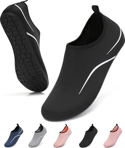 sportvibe Water Shoes Women Beach Shoes Men Lightweight Swim Barefoot Quick Dry Breathable Aqua Shoes for Surfing Running Driving Pool Yoga (Black,12.5 UK/47 EU)