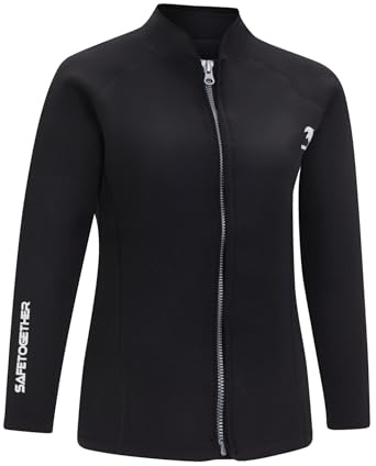 Jugaoge Femme Veste de Plongée en Néoprène 2 MM Tops de Wetsuit avec Fermeture Éclair Manches Longues Veste de Surf Snorkeling Natation B Noir XL