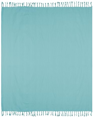 H HANSEL HOME Fouta Playa XXL de Algodón/Poliéster 210x240 cm con Flecos, Toalla Playa Grande para Familia, Toallas Gigantes de Playa para Verano y Vacaciones - Turquesa, B