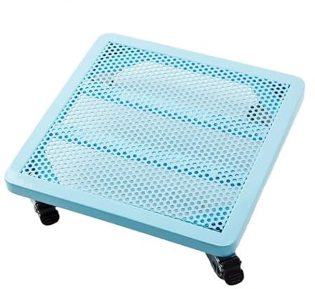 Supporto per vaso per piante in metallo nero resistente, con rulli, quadrato, per grandi vasi da fiori per interni ed esterni, 40 x 50 x 9 cm, vassoio sottobicchiere verde