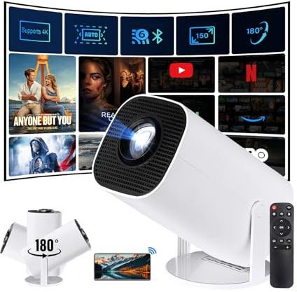 Videoprojecteur Mini Projecteur Portable TV HD 1080P WiFi + BT5 Projecteur Video Android11, Retroprojecteur Correction Automatique Verticale, Taille de Projection 40~150 Pouces 180° Rotation
