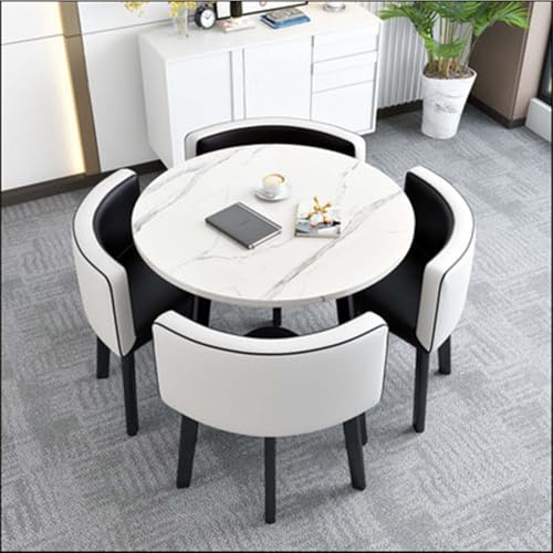 Modern Round Square Dining Table Set with 4 Chairs Kitchen Bar Table with Stools Stylish Meeting Table 80cm/31.5in Dining Group for Kitchen and Dining Room