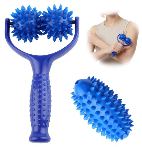 Massageroller mit Griff, Massagegerät Faszienball mit Noppen, Massage Roller mit 3 Igelball Massageball Auswechselbare, Selbstmassagerolle für Beine Rücken Arme Schultern Füße