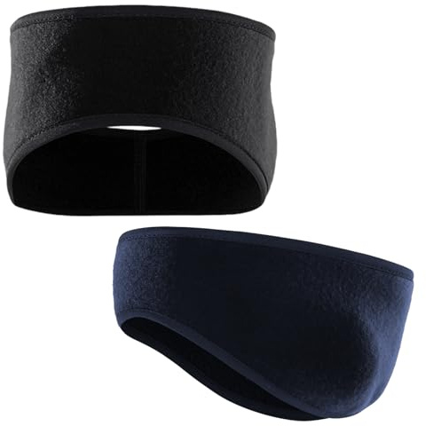 SNBUHA 2 Pcs Fleece Ear Warmers Headband, Soft and Comfortable Ear Muffs, Winter Earmuffs for Women and Men for Cold Weather Running Cycling Ski (Black and Blue)