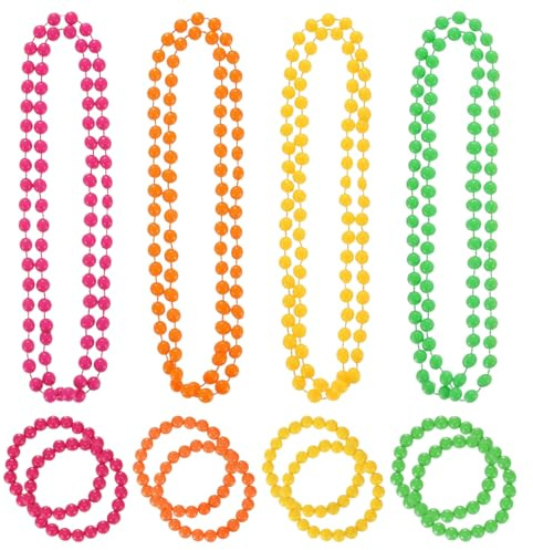SYEYCW 12 Pezzi Accessori Neon per Feste, Set di Gioielli Retrò con Perline Anni '80, Collana e Braccialetti dai Colori Vivaci, per Feste a Tema UV, Carnevali, Festival, Rave, Eventi in Costume