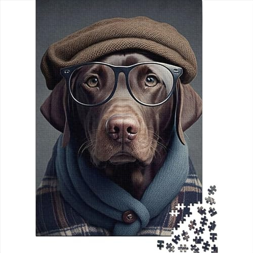 Rompecabezas de Madera de 1000 Piezas con diseño de Perro Hipster Vestido, Ideal para Adultos y niños. 1000 Piezas (75x50cm).