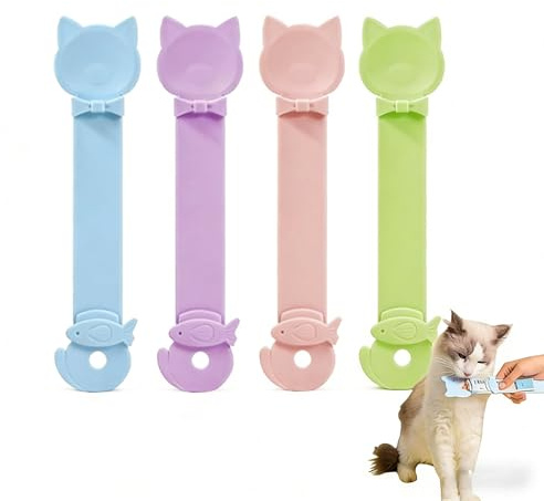 4 stycken kattskedar, godissked och våtmat, godispress för katter, multifunktionell dispenser för flytande och purésnacks, lätt att använda och rengöra 6,3 x 26,5 cm