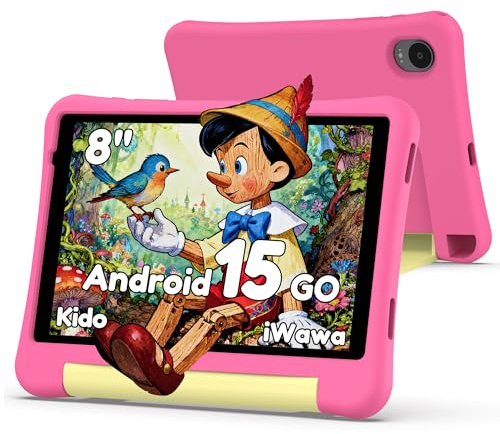 ALLDOCUBE KIDO Kinder Tablet 8 Zoll Android 15 Go, 32GB ROM + 512GB TF-Karte, Kindersicherung, iWawa, 5G WLAN, Unisoc T310, 5000mAh, 2 Lautsprecher, 3,5mm Buchse, Kinder Tablet mit Schutzhülle – Rosa