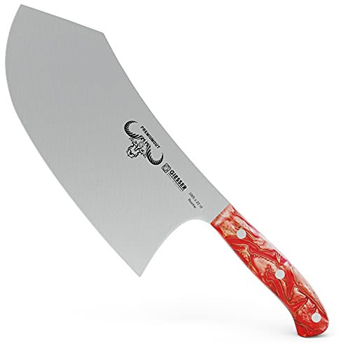 Giesser since 1776 - Made in Germany - Cuchillo de cocinero chino, 22 cm, Red Diamond, PremiumCut Butcher No 1, mango de material acrílico, rojo, inoxidable, cuchiillo para parrilla alemán afilado