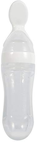 Cuchara para Biberón para Bebés, Alimentador de Alimentos para Niños con Cuchara de Bbiberón 90 ml con Base de pie para Bebés de 0 a 24 Meses de Dispensación y Alimentación(Blanco)