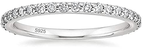 Zakk Eternity Bague pour femme en argent 925 Zircon cubique bagues d'éternité complète bagues de fiançailles mariage mémoire 2 mm (Argent,66 (21.0))