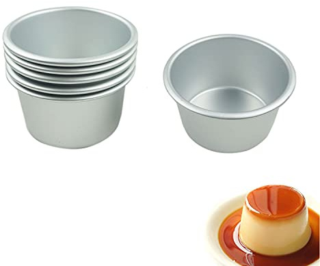 Proshopping 6 Packs Popover Pan， Large Individual Muffin Mold, Aluminium Pudding Cup, Chocolate Molten Mould, Raspberry Souffle Baking Maker, Brownie Tumbler -for Pie, Egg Tart, Cake (Size 3.4x 2)