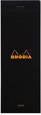 Rhodia 86009C - Packung mit 10 Notizblöcken Einkaufsblock No.8 7,4x21cm 80 Blätter liniert 80g, Schwarz, 1 Pack