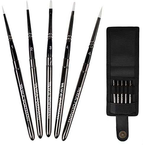 WA Portman kleine Reise-Aquarell-Pinsel, zusammenklappbar, synthetische Aquarellpinsel mit robuster Hülle, perfekt für Details, Mischungen und tragbare Reisepinsel, 5 Stück