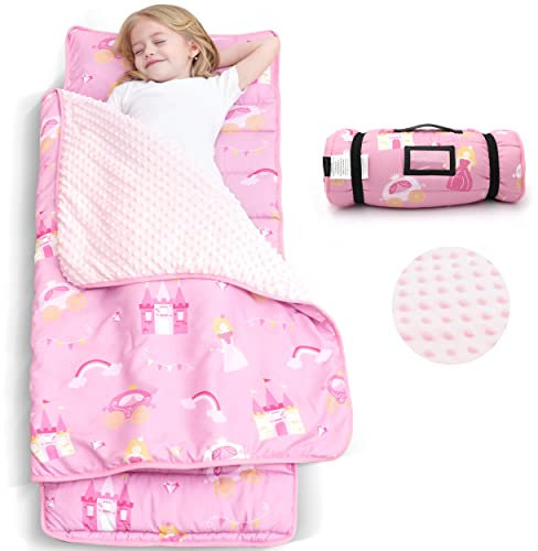 ACRABROS Kleinkind-Schlafmatte mit Kissen und Decke, extra große gerollte Schlafmatten, Schlafsäcke für Jungen und Mädchen, Kinderschlafsack für Kita, Vorschule, Reisen, Camping, kleine Prinzessin