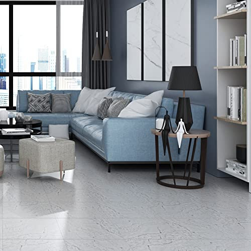 54PCS Vinyl Floor Tiles Square Tile Stone Tile Effect Self Adhesive DIY Kitchen Bathroom Easy to Fit,Cover 5m2(S101 Grey Marble)