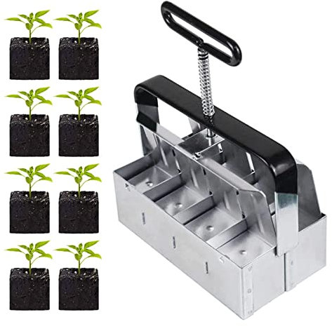 MKNZOME Bloqueur de Sol Manuel, 5.2 x 5.2 cm Presse Motte pour Semis Outil de Blocage de Terre Manuel Avec Poignée Antidérapante PÉpiniÈre De Sol pour La Plantation, Le Repiquage, La Serre