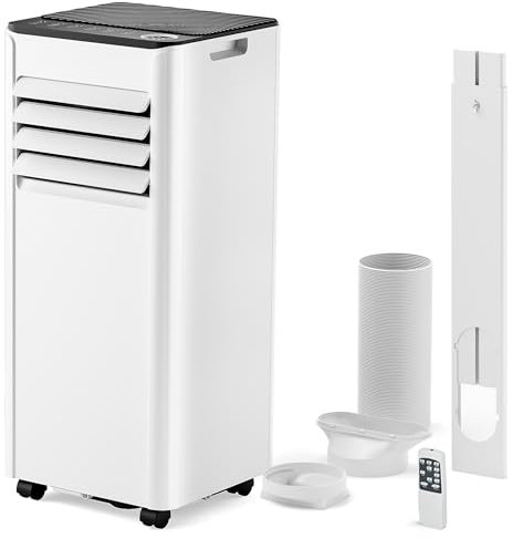 EUHOMY 7000 BTU Klimaanlage Mobil | 4-in-1 Kombifunktion | Kühlen/Entfeuchten/Lüften/Schlafmodus | 2-Stufen-Regelung & Energieeffizienzklasse A | Leiser Betrieb (300 m³/h, <50 dB) | 24-Stunden-Timer