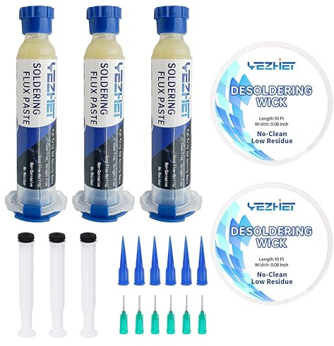 No Clean Soldering Flux & Solder Wick for Electronics Repair, Lead-Free Rosin Soldering Flux (10CC) X3Pack, Deaoldering wick, Solder Remove kit