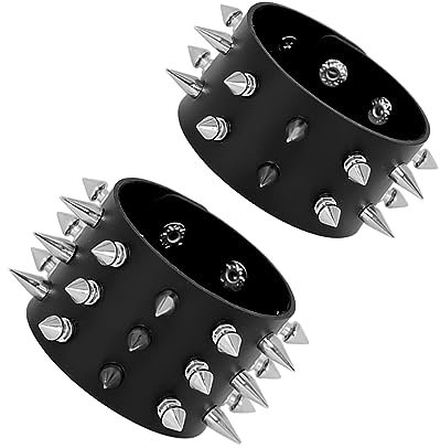Manfnee Punk Lederarmband Spike Rock Nietenarmband von Männer Frauen Gothic Armbänder Schwarze Einstellbar