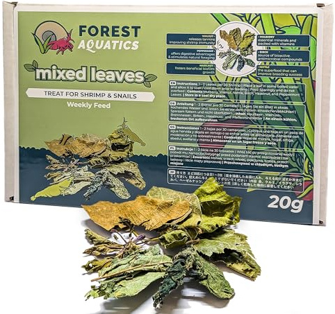 Forest Aquatics Mixed Dried Leaves 20g – Shrimp Food, Snail Food, Natural Aquarium Feed, Dried Leaves for Shrimp Tanks, Blackwater Aquarium Conditioner, Lower pH, Reduce Stress, Betta & Fish Tanks