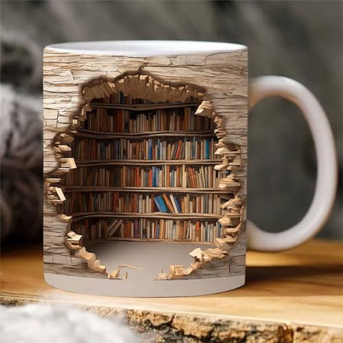 Supatmul Bookshelf Mug, Bücherregal-Tasse, Bibliothek Bücherregal Becher, Mehrzweck-Keramikbecher mit kreativem Raumdesign, Kaffeetasse EIN fantastisches Geschenk für Bücherliebhaber