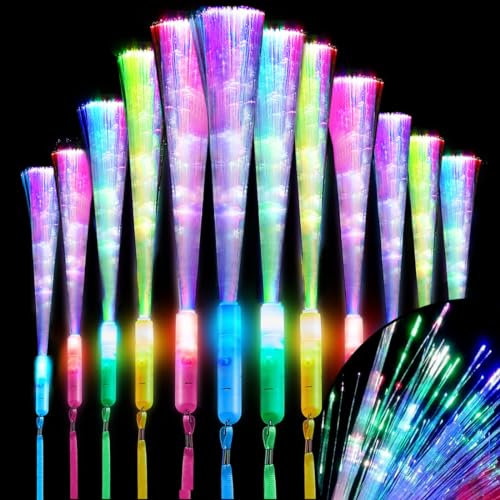 12PCS Baton Lumineux LED, Fibre Optique Lumineuse, 3 Modes Colorés Clignotants, Multicolores Bâtons Lumineux, pour Enfants, Mariage, Anniversaire, Fête, Concert