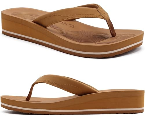 COFACE Chanclas Mujer Sandalias de Cuña para Verano Playa Piscina Interior Exterior Caqui Talla 39