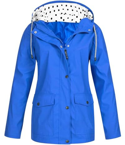 Regenmantel Damen Wasserdicht Einfarbig mit Gefütterte Kapuze Atmungsaktiv Regenjacke Leicht Lang Grosse Groessen Windbreaker Fahrrad Dünne Regenparka Frühling Übergangsjacke für Damen Blau 4XL