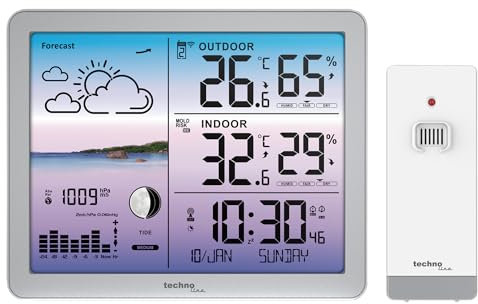 Technoline WS6520 Wetterstation mit farbiger Anzeige, Funkuhr, Temperaturanzeige, Schimmelwarnung, Tendenzen, Vorhersagen, Animationen - einfch alles, was man sich vorstellen kann