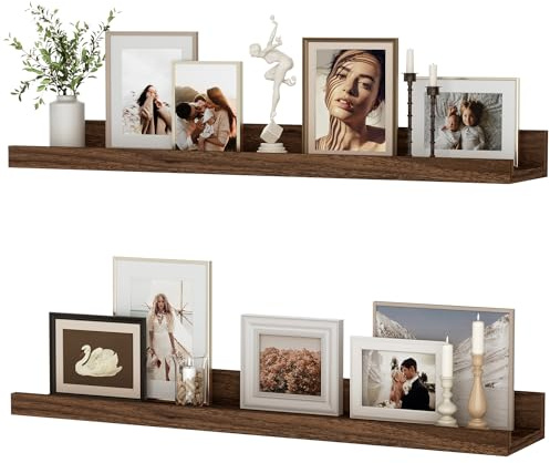 Floating Shelves Set of 2, 60 cm Walnut Floating Shelves for Wall Mounted Shelf Picture Ledge Shelf Kids Bookshelf for Living Room Kitchen Bedroom Bathroom Photo Display Home Organization & Wall Decor