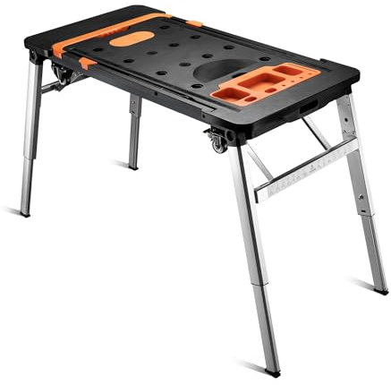 Wiltec 7-in-1 Multipurpose Foldable Workbench,Sawhorse, Work Platform, Car Creeper, Dolly Trolley, General Purpose, Size 108,5 x 55 x 52 cm Can Wistand Up To 250 kg