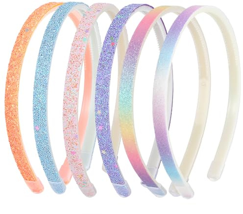 WLLHYF 6PCS Sparkle Glitter Headband Plastic Sparkly Cute Non Slip Hairbands Bling Confetti Star Pattern Hard Head Bands Rainbow Hair Bands with Teeth for Women Little Girls Hair Accessories