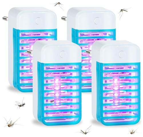 AVCXEC - Juego de 4 trampas para mosquitos eléctricos con lámpara UV, toma de corriente, trampa para moscas, mosquitos, insectos, cocina, interior (azul)
