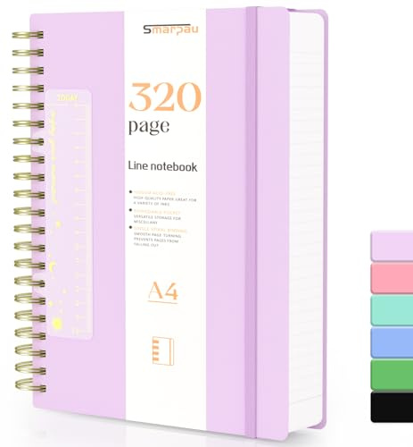 Smarpau Spiral-Notizbuch A4, Liniert Journal, Hardcover PVC Notizbücher 320 Seiten 100gsm Dickes Papier zum Schreiben, Notizbücher für Frauen Männer Arbeit Büro Schule, 21.5 x 28cm-Lila