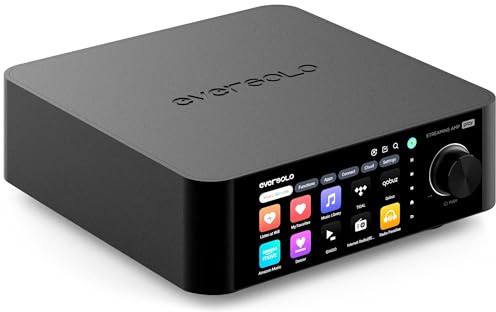 EVERSOLO Play All-in-One Musik-Streamer mit Verstärker | 5,5-Zoll-Touchscreen, unterstützt Multi Room & Room Correction, Stream Tidal, Qobuz, Amazon Music & More | Schwarz (Standard Edition)