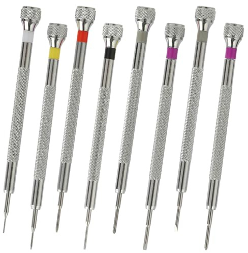 8 stycken precisionsskruvmejsel för klock- och glasögonreparation, mikroskruvmejsel med storlekar 0,6/0,8/1,0/1,2/1,4/1,6 mm, smyckes- och elektronikskruvmejselkit