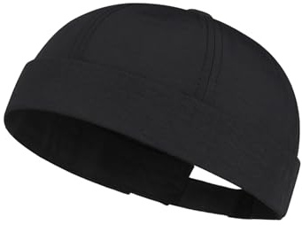 Yotlein Bonnet Docker Été, Hommes Séchage Rapide Casquette Docker, Casquette sans Visière, Casquette Homme Noir, Marin Vintage pour Homme Femme (Noir)