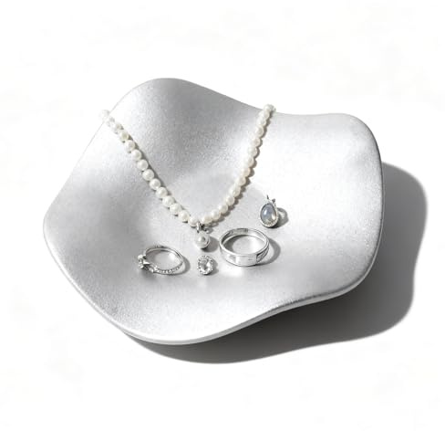 Guador Vide Poche Entree, Céramique Décoratif plateau decoratif Bijoux pour Les clés de Couloir,Les Bols à Bijoux, Les Bols décoratifs Cadeau de Noël, d'anniversaire,17 x 17 x 3 cm (argenté)