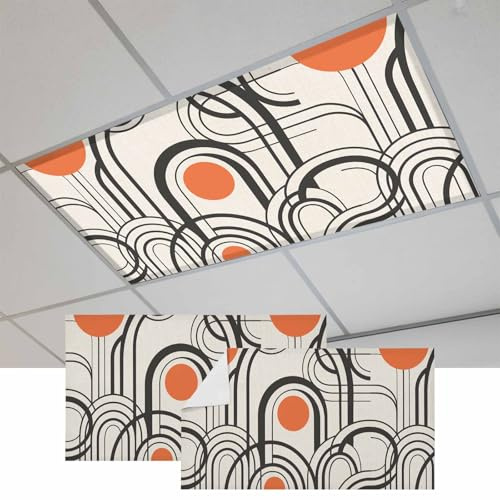 Black Orange Fluorescent Light Covers 2 Pack Abstract Line Boho Minimalist Mid Century Arch Geometric Magnetic Fluorescent Ceiling Lights Filters for Office Classroom Home Drop Ceiling 4x2 Feet